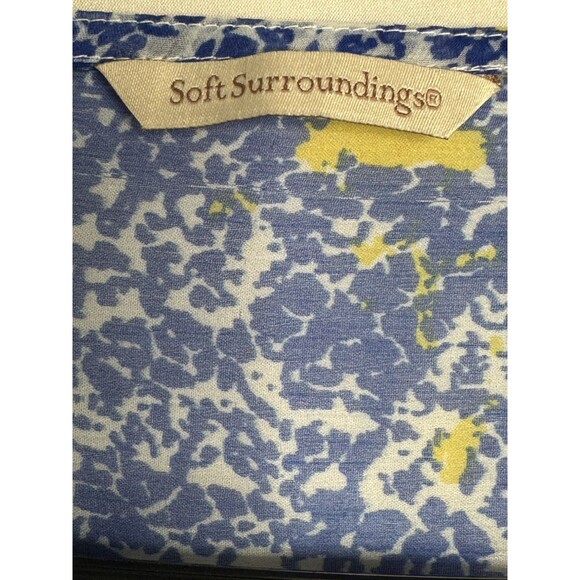 Soft Surroundings Beaded Tunic Top L Blue Yellow Sheer Tie Front Shirt Blouse - Picture 3 of 5